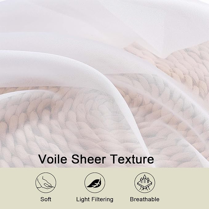 White Sheer Curtains 84 Inches Long 2 Panels Set - Image 3