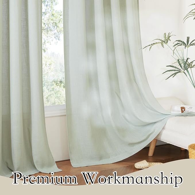RYB HOME Semi Sheer Linen Curtains Extra Wide Curtains 108" Length, Linen Blend - Image 5