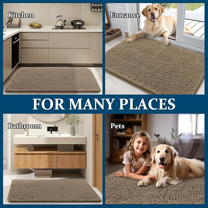 OLANLY Dog Door Mat for Muddy Paws 24x16, Super Absorbent Chenille Mud Mat | Tan - Image 8