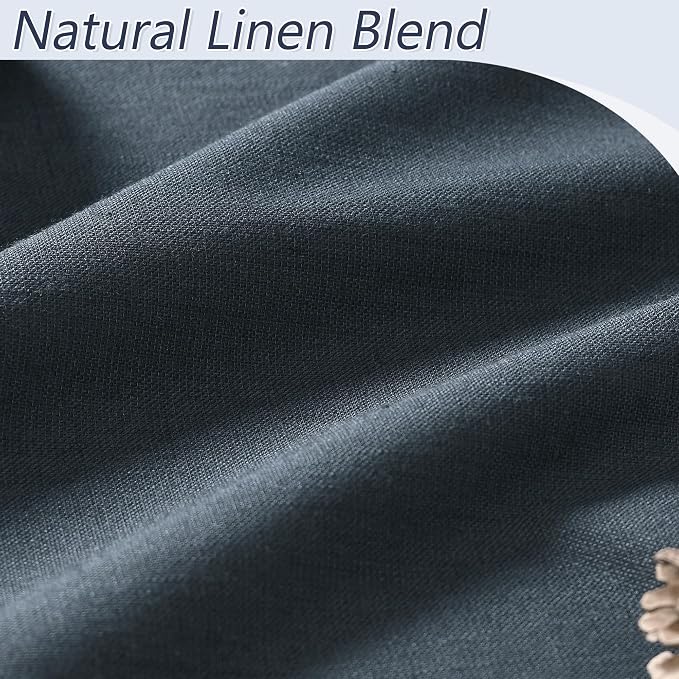 Vintage Blue 100% Blackout Linen Curtains 108 Inch Length 2 Panels Set - Image 3