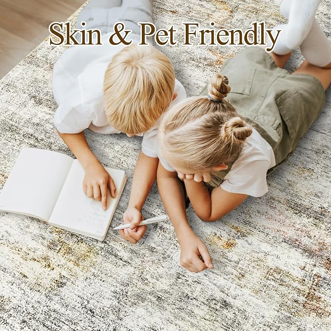 Soalmost 10x14 Area Rugs for Living Room Washable Rug Non-Slip Gray/Rust | - Image 3