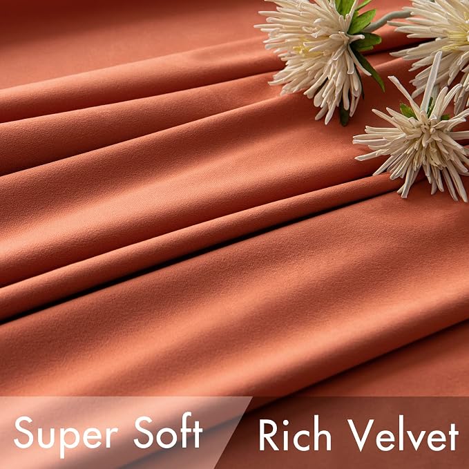 MIULEE Velvet Curtains 52x96 inches 2 Panels Burnt Orange Blackout Curtains | - Image 4