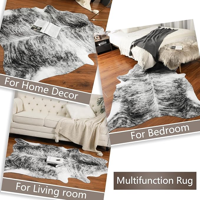 Western Faux Cowhide Rug, Animal Cow Hide Rug, 7 x 6.2 Ft Black | Premium - Image 7