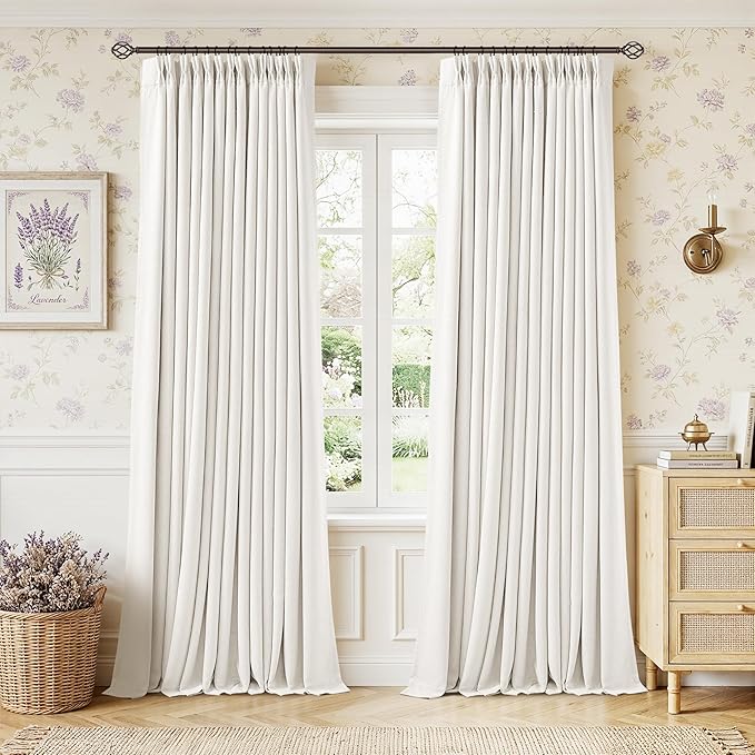 Ivory White Pleated Blackout Curtains 120 Inches Long 2 Panels | Memory Shape by Twodrapes