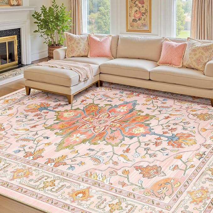 RELEANY Washable Area Rug, Water Repellent, Pet Friendly, Vintage Floral Boho - Image 2