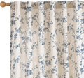 Blue Vintage Floral Linen Curtains Farmhouse 50W X 96L 2 Panels | Elisa Series by Lazzzy