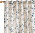 Blue Vintage Floral Linen Curtains Farmhouse 50W X 84L 2 Panels | Elisa Series by Lazzzy