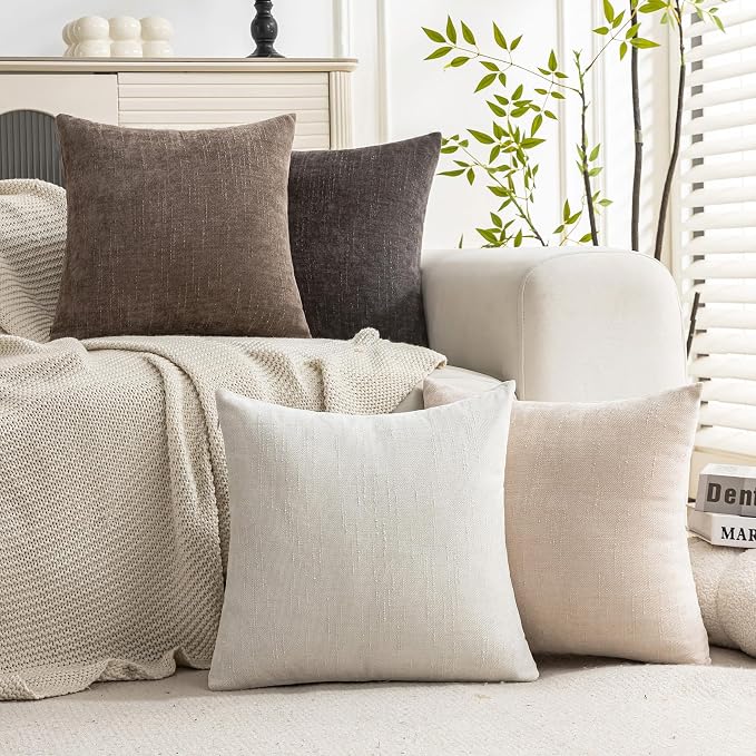 Set of 4 Soft Textured Decorative Throw Pillow Covers 24x24 Inch Cozy Farmhouse - Image 2