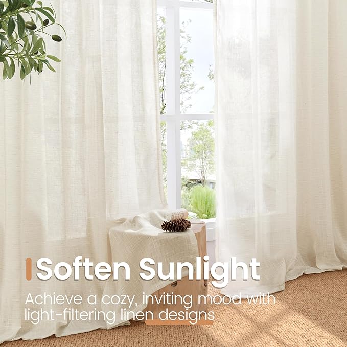 BGment Beige Linen Curtains 80 Inches Long - Image 5