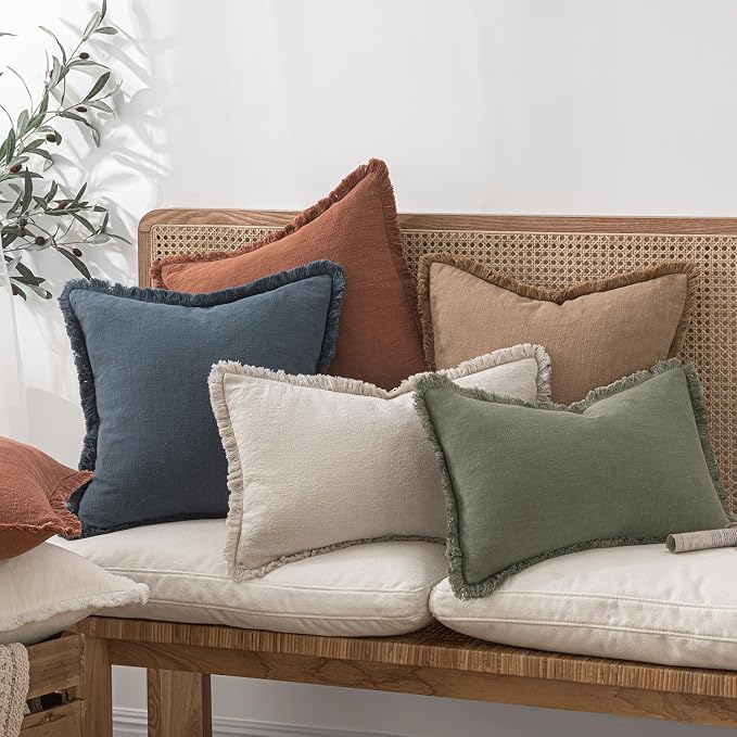 MIULEE Linen Decorative Euro Throw Pillow Covers Natural Beige 28x28 | Set of 2 - Image 7