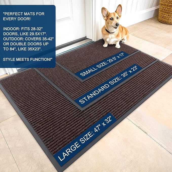 OLANLY 2-Pack Front Door Mats 33x21, Waterproof Heavy-Duty Doormats | Tan - Image 2