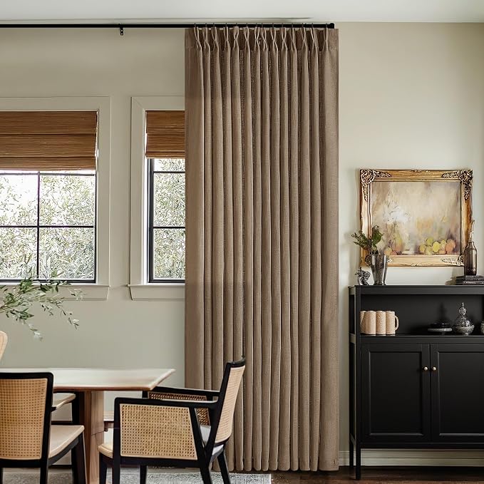 Semi Sheer 126 Inch Memory Shaped Pinch Pleat Linen Curtains Dutch Cocoa | - Image 8