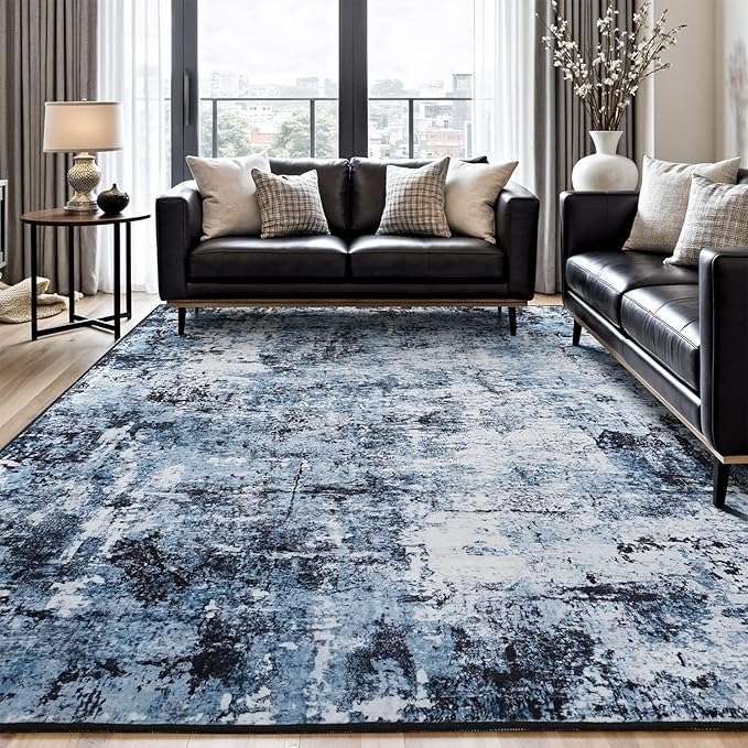Rugflix 6x9 Area Rugs for Living Room, Washable Navy Blue Dark Large Rug | by RugflixAreaRugs