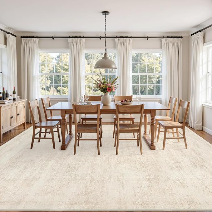 Area Rugs 9x12 Living Room: Bedroom Washable Carpet Retro Beige | Large Vintage - Image 3