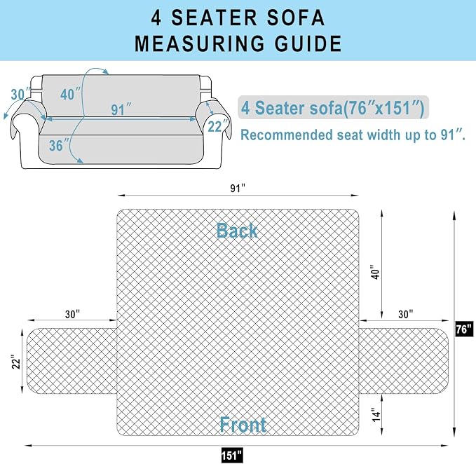 Reversible 4 Seater Sofa Cover 91" Large, Sand/Beige | Couch Cover Furniture - Image 7