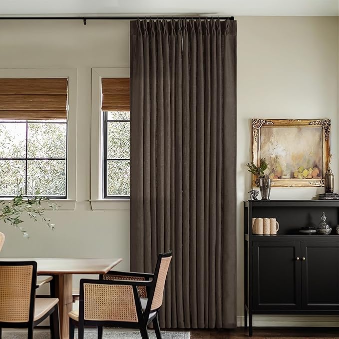 Dark Chocolate 90 Inch Pinch Pleated Semi Sheer Linen Curtains 2 Panels | - Image 8