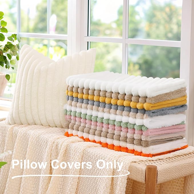 decorUhome Fall Faux Fur Throw Pillow Covers 22x22 Set of 2 Red | Decorative - Image 6