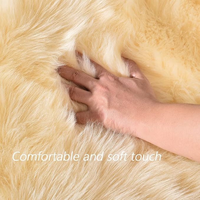 Latepis Yellow Round Rug for Living Room Faux Sheepskin Round Rugs 6ft Circle - Image 4