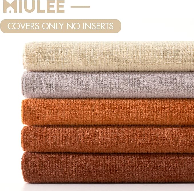 MIULEE Beige Chenille Couch Lumbar Throw Pillow Covers, 12x20 | Set of 2 - Image 6