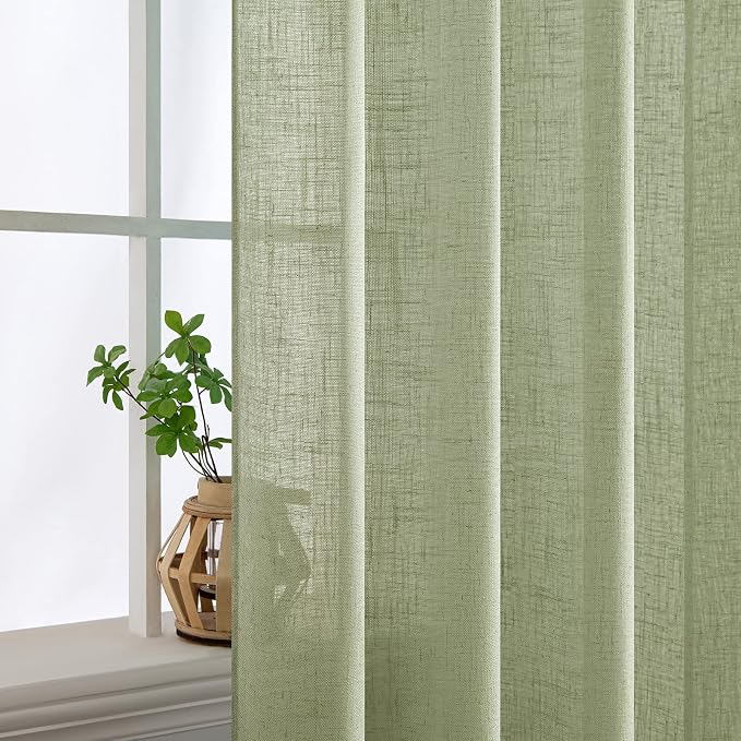 MIULEE Sage Green Linen Curtains 52x84 Inch - Image 5