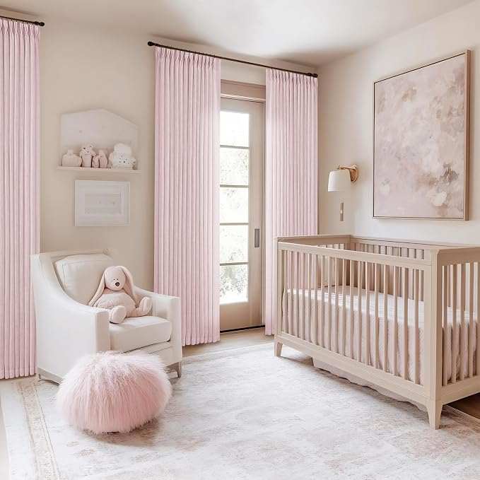 Light Pink Linen Pinch Pleat Curtains 120 Inch Length 2 Panels Set 40x120 | - Image 6
