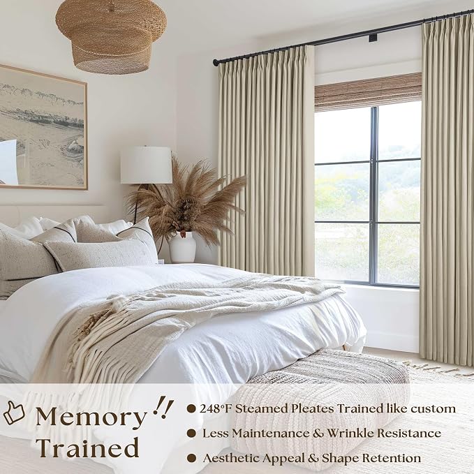 Burlywood Birch Pleated Blackout Linen 102 Inch Long Curtains 60 Inch Wide | - Image 2