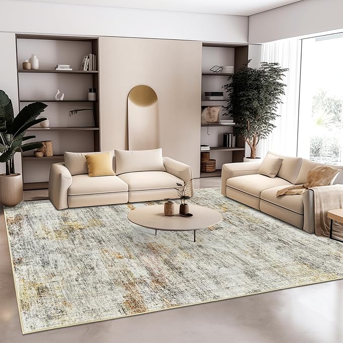 Soalmost Washable Area Rug 8x10 Large Soft Living Room Rugs Grey/Rust | Vintage - Image 9