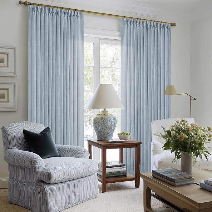 Dusty Blue Pinch Pleated Linen Curtains 84 Inches Long 2 Panels | Pinch Pleat - Image 7