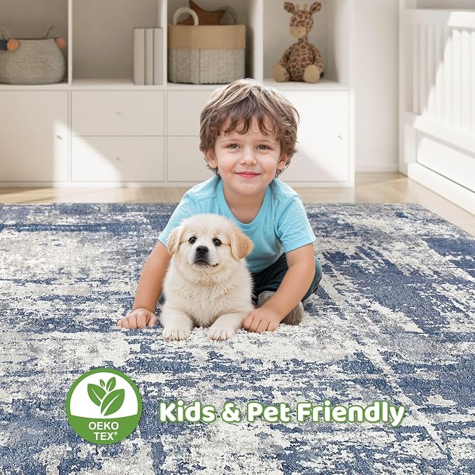 LOONGRUG 6x8 Area Rug Washable Neutral Modern Living Room Rugs Navy Grey | - Image 7