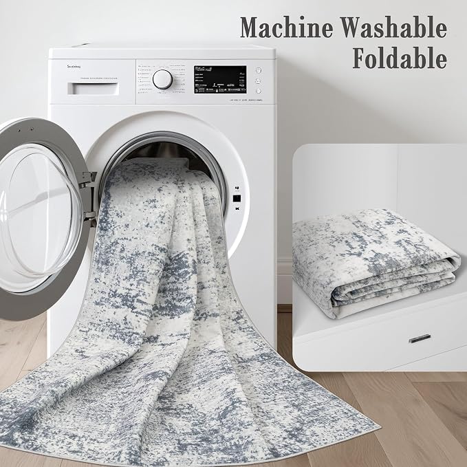 Round Area Rug Living Room: 6 ft Modern Washable Indoor Carpet | - Image 6