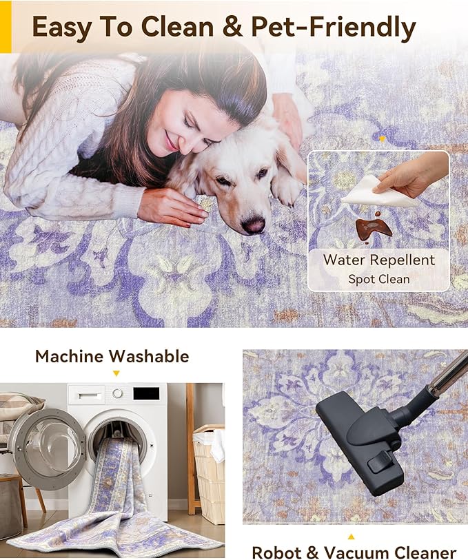 RELEANY Washable Area Rug, Square 4'x4', Water Repellent, Pet Friendly - Image 3