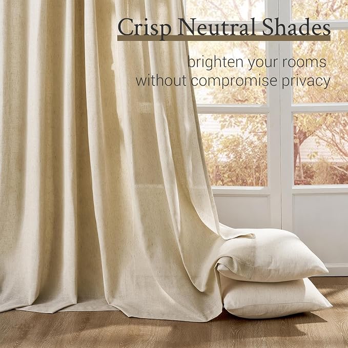 Topfinel 105 Inches Long Pinch Pleated Semi Sheer Curtains, Natural Linen - Image 8