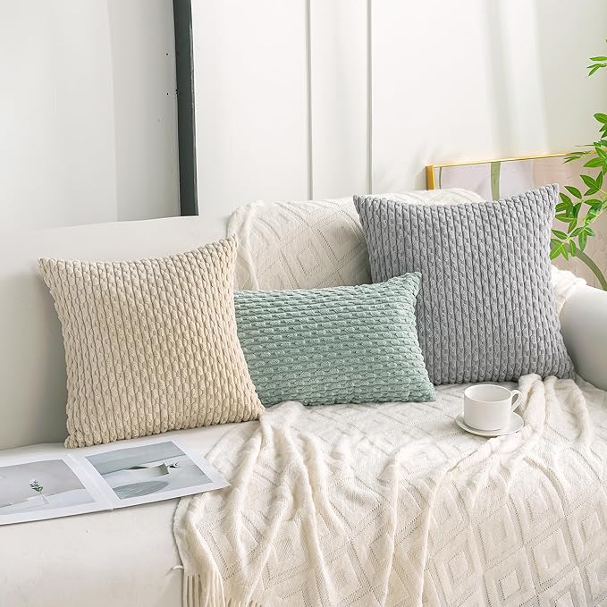 Set of 4 Yellow Rust Aqua Decorative Throw Pillow Covers 18x18 Inch Corduroy - Image 3