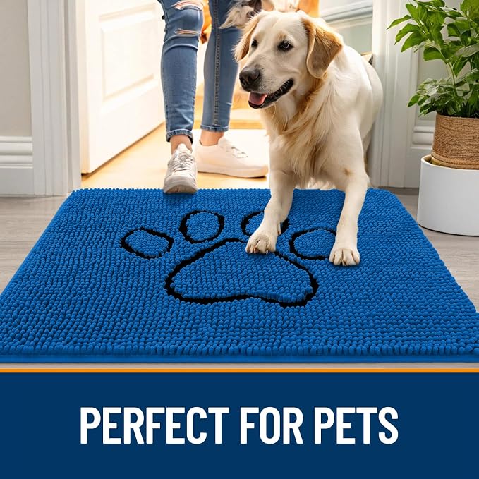 OLANLY Dog Door Mat for Muddy Paws 35x16, Paw Print Design Chenille Mud Mat | - Image 6