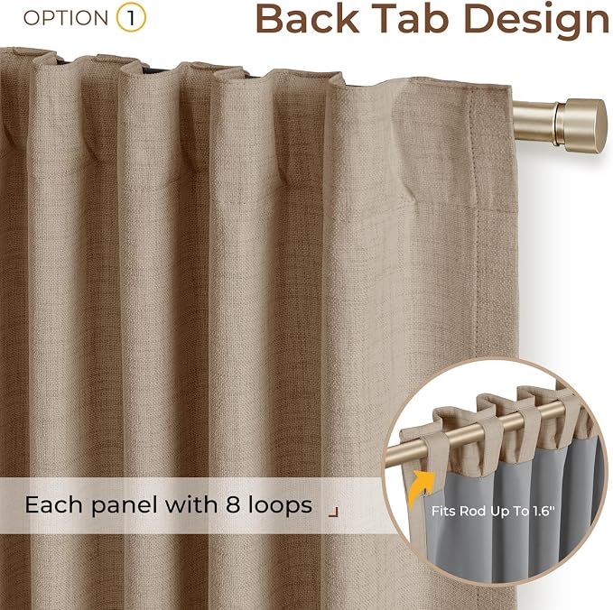 INOVADAY Extra Wide 100% Blackout Linen Curtains 102x90 Burlywood Birch | Linen - Image 3