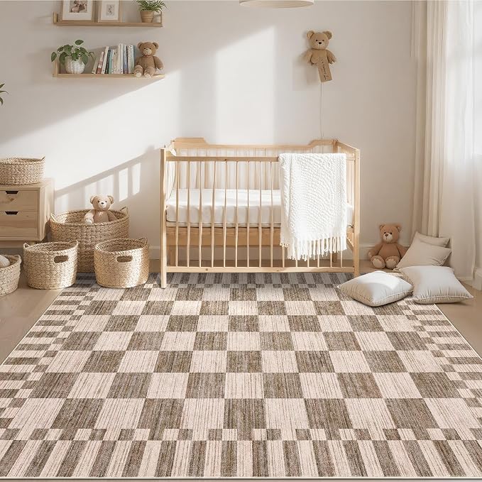 GarveeHome 9x12 Area Rugs for Living Room Washable Checkered Rug Bedroom | - Image 4