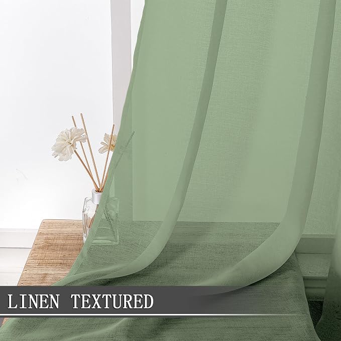 Tollpiz Short Sheer Curtain Linen Textured Living Room Curtains Sheer Light - Image 2