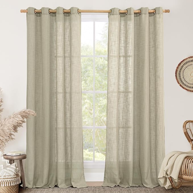 Oatmeal Sheer Linen Curtains for Living Room 2 Panels Set, 95 Inch Light by LAMIT