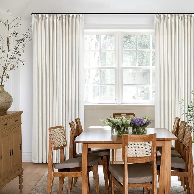 Natural Pinch Pleated Linen Curtains 92 Inches Long 2 Panels Set | Thick Linen - Image 6