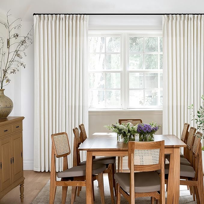 Natural Pinch Pleated Linen Curtains 96 Inches Long Living Room | Cream Ivory - Image 6