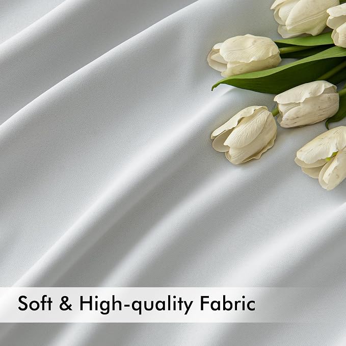 MIULEE Greyish White Back Tab Blackout Curtains 52x90 Inch Long 2 Panels | Rod - Image 6