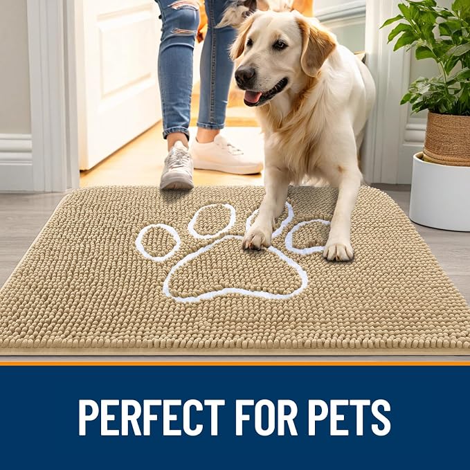 OLANLY Dog Door Mat for Muddy Paws 59x20, Paw Print Design Chenille Mud Mat | - Image 6