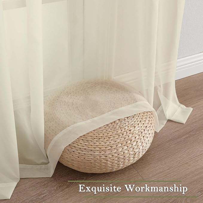 Cream Sheer Curtains 120 Inches Long 2 Pcs, Rod Pockets Voile Living Room - Image 7