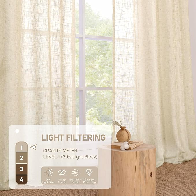 Beige Linen Curtains for Living Room 84 Inch Length 2 Panels Set | Linen - Image 4