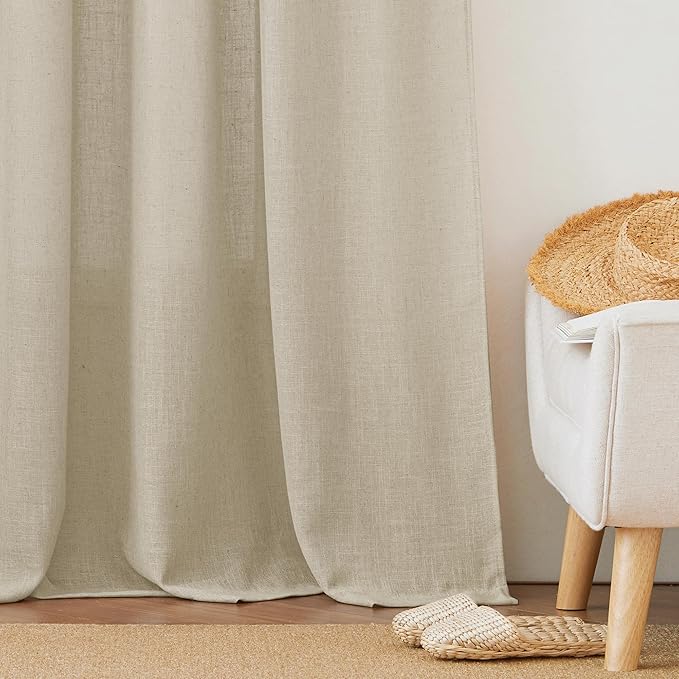RYB HOME Linen Textured Semi Sheer Curtains Light Filtering Airy Solid Sheer - Image 6