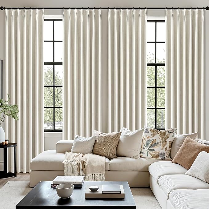 MIULEE Natural Extra Wide Pinch Pleated Blackout Curtains 60x90 Inches | Memory - Image 7