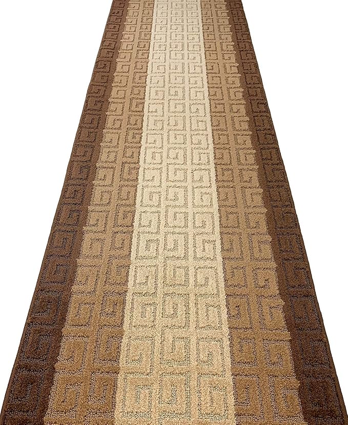 Custom Length Hallway Runner Rug, Slip Resistant, Meander Brown, 26 Inch X 35 - Image 3