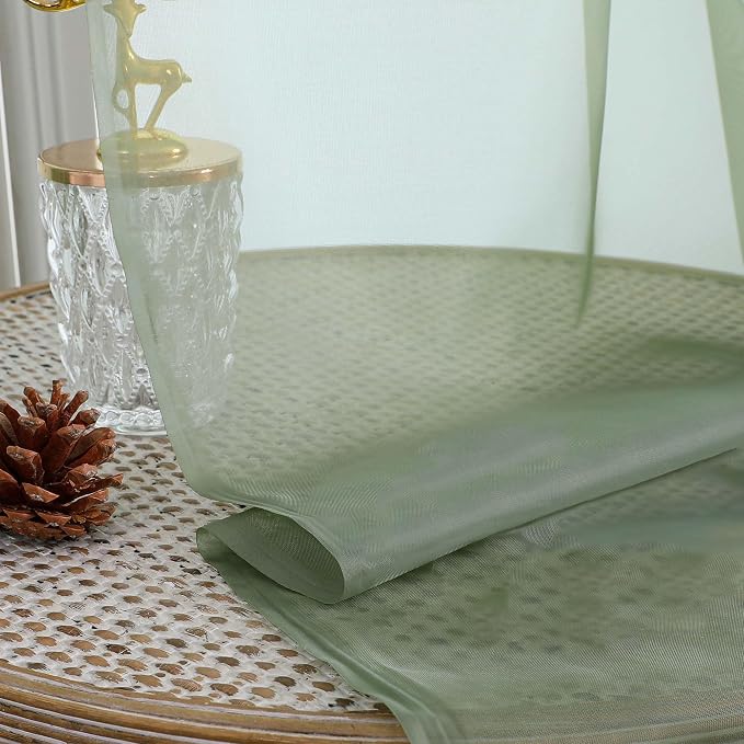 Sage Green Sheer Curtains, Sheer Curtains 96 inches Long 2 Panels Set, Rod - Image 7