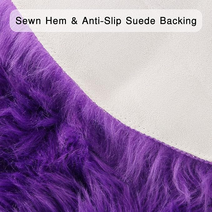 duduta Purple Faux Sheepskin Rug 2x3 ft, Small Faux Fur Chair Covers | Shag - Image 2