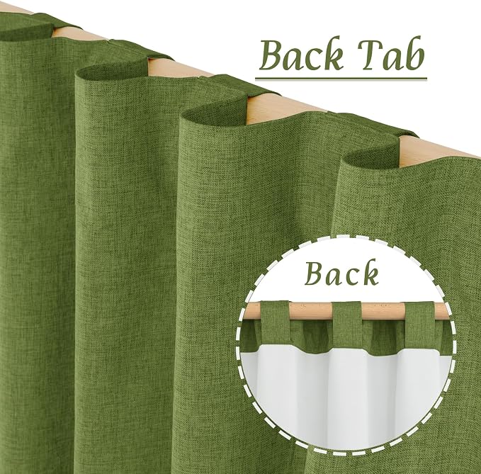Sage Green 100% Blackout Linen Curtains 80 Inch - Image 3